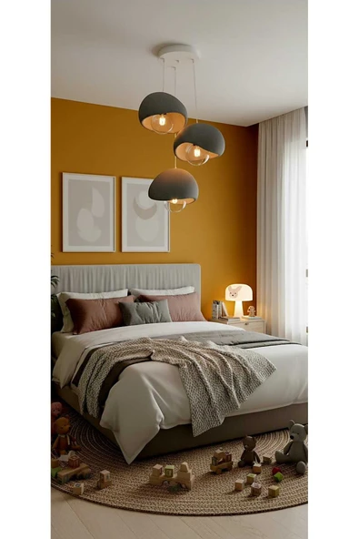 PAMUK'S DESİGN 3'lü Sarkıt Trio Beton Görünümlü Gri Avize Rustik & Modern (Rustik Ampuller Hediye) - Resim 2