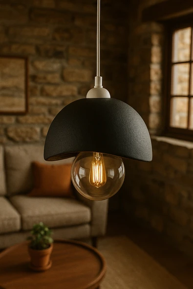 PAMUK'S DESİGN Siyah Beton Görünümlü Modern Sarkıt Avize, Vegan, Toz Tutmayan Salon, Oturma odası, Çocuk Odası - Resim 4