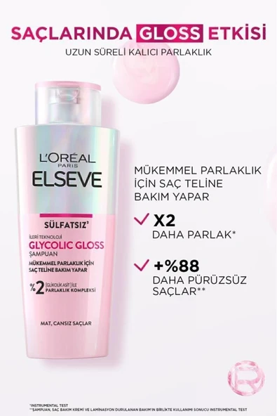ELSEVE Glycolic Gloss Mükemmel Parlaklık için Bakım Yapan Şampuan 200ml 2'li Set - Resim 6