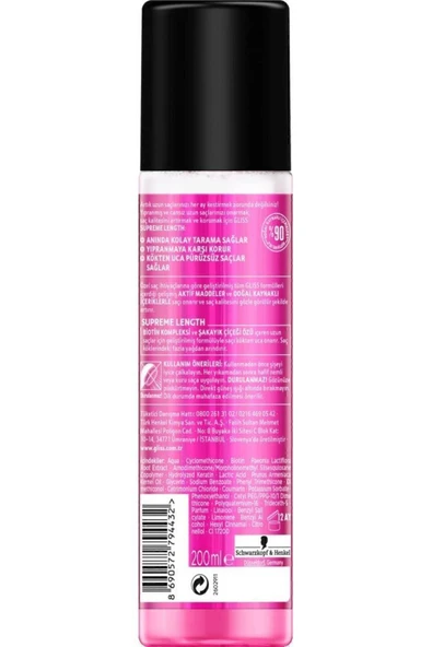 Gliss Supreme Length Uzun Saçlara Özel Durulanmayan Sıvı Saç Kremi 200 ml X 2 Adet - Resim 4