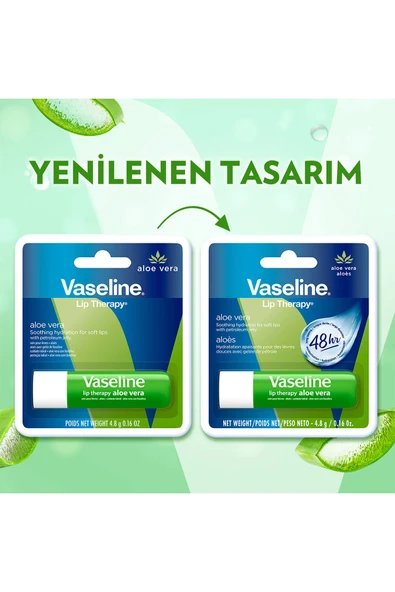 Vaseline Lip Therapy Dudak Bakım Kremi Aloe Vera 4.8 gr X2 - Resim 5