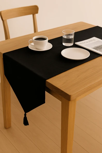 PAMUK'S DESİGN Lüks Runner Masa Örtüsü Rustik Şık Püsküllü Dekoratif Masa Örtüsü 35x150 cm - Resim 3