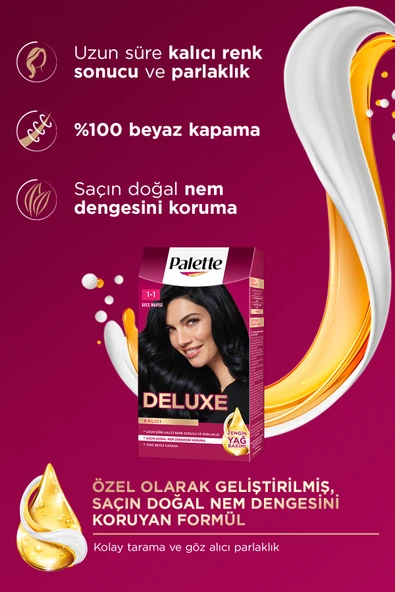 Palette Deluxe 1-1 Gece Mavisi Zengin Yağ Bakımı Kit Saç Boyası Bakım Maskesi - Resim 4