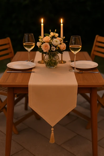 PAMUK'S DESİGN Lüks Runner Masa Örtüsü Rustik Şık Püsküllü Dekoratif Masa Örtüsü 35x150 cm - Resim 4