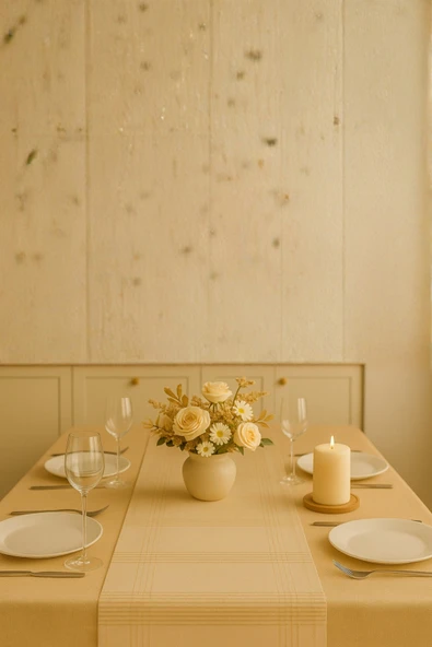 PAMUK'S DESİGN Jasmin Keten Krem Bohem Şık Masa Örtüsü Runner 35x150 cm - Resim 2