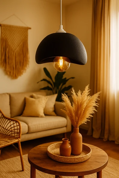 PAMUK'S DESİGN Siyah Beton Görünümlü Modern Sarkıt Avize, Vegan, Toz Tutmayan Salon, Oturma odası, Çocuk Odası - Resim 2