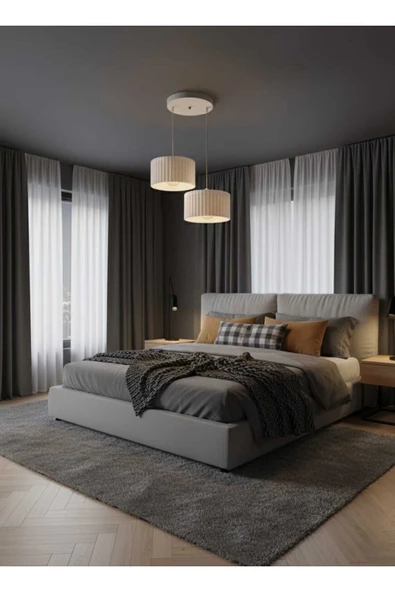 PAMUK'S DESİGN Lüks Beyaz Renk 2'li Modern Dekoratif Salon, Oturma Odası ve Mutfak Sarkıt Avize (Lamba Hediyedir) - Resim 5