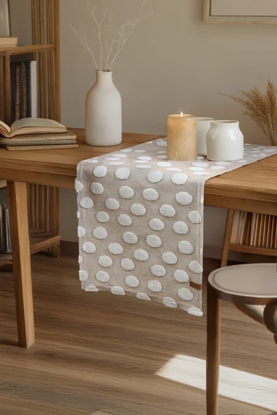 Jakarlı Masa Runner Point Bej ürün görseli 1