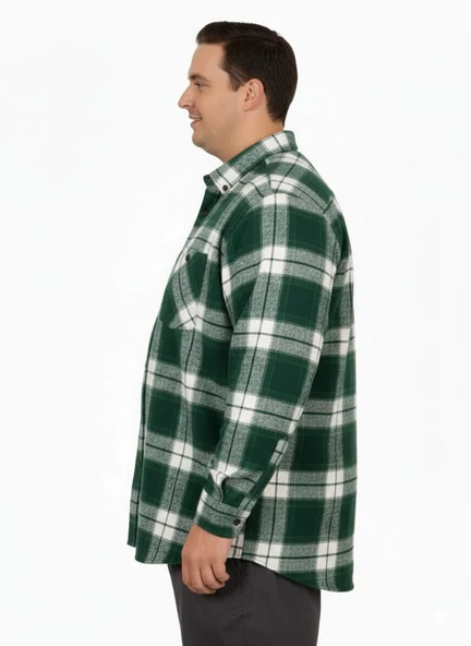 Büyük Beden Gömlek Tek Cep Oduncu 25394 Haki - Resim 3