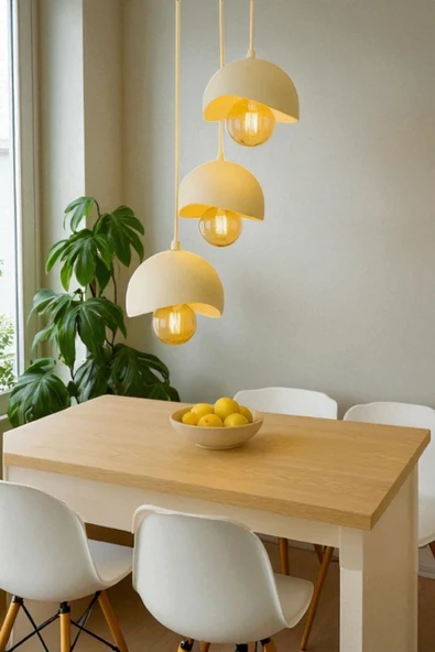 PAMUK'S DESİGN Beton Görünüm 3’lü Sarkıt Avize Toz Tutmayan Bio Yapı, Loft İskandinav Bohem, Rustik Ampul İçerir - Resim 2