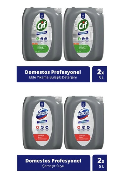 Cif Domestos Professional Çamaşır Suyu 10 Lt + Professional Bulaşık Deterjanı Elde Yıkama 10 Lt ürün görseli
