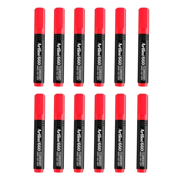 Artline Fosforlu Kalem Kesik Uç Neon Renkler Kırmızı 12 Adet ürün görseli