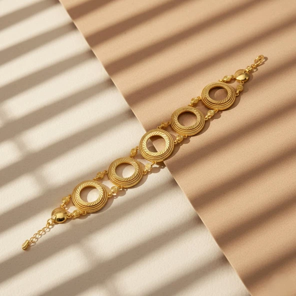 Altın Kaplama İmitasyon Desenli Beş Çeyrekli Çerçeveli Bileklik BLK-1188 - Resim 4