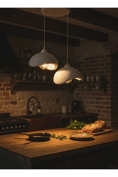 PAMUK'S DESİGN Natural Beton Görünüm 2 Li Sarkıt Avize Bohem Modern Rustik (Rustik Ampul Hediyedir.) ürün görseli