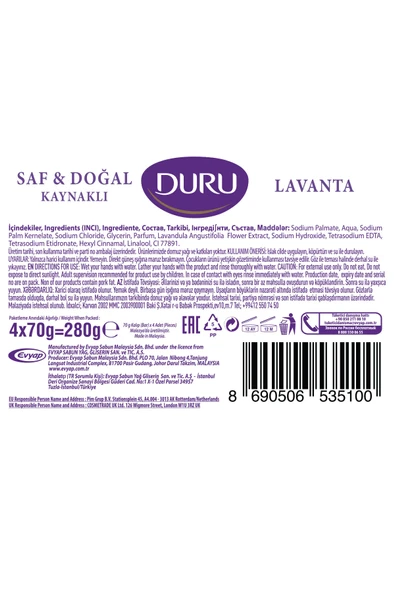 Duru Saf & Doğal Kaynaklı Lavanta 16 Adet Güzellik Sabunu 4x280gr - Resim 6