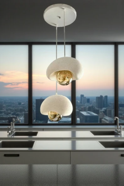 PAMUK'S DESİGN Beyaz Dekoratif 2'Li Sarkıt Avize Bohem Beton Görünüm Rustik E27 Modern Avize (E27 Ampul Dahildir.) - Resim 6