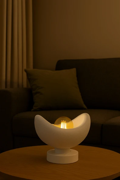 PAMUK'S DESİGN Luna Tasarım Masa Lambası Gri Bronz Detaylı Abajur Loş Amber Işık, Rustik Ampul Hediyeli 20 x 37 cm - Resim 3