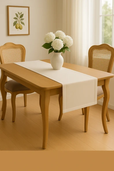 PAMUK'S DESİGN Lüks Gardenya Keten Runner Şık Dekoratif Masa Örtüsü 35x150 cm - Resim 4