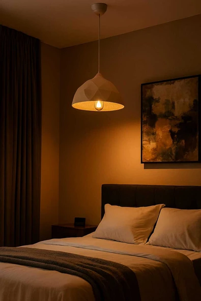 PAMUK'S DESİGN Modern Mozaik Desen Özel Beton Görünümlü Doku Rustik İç Desenli Sarkıt Avize Vegan - Resim 2