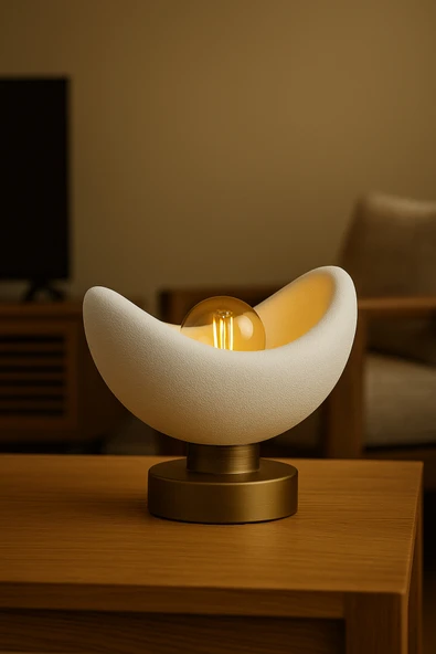 PAMUK'S DESİGN Luna Tasarım Masa Lambası Altın Detaylı Abajur Loş Amber Işık, Rustik Ampul Hediyeli 20 x 37 cm - Resim 2