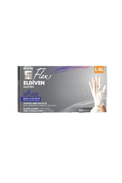 Flex Medikal Eldiven Muayene Eldiveni Glove Pudrasız Tıbbi Latex Değildir 100'lü Paket L-xl Beden ürün görseli