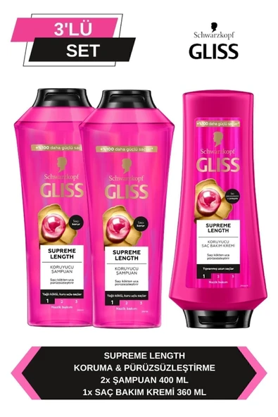 Gliss Supreme Length Şampuan 400 ml x 2 Adet + Saç Kremi 360 ml ürün görseli