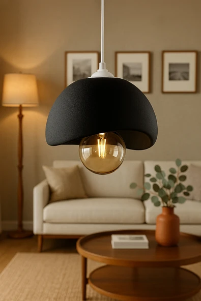 PAMUK'S DESİGN Siyah Beton Görünümlü Modern Sarkıt Avize, Vegan, Toz Tutmayan Salon, Oturma odası, Çocuk Odası - Resim 3