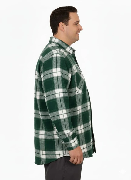 Büyük Beden Gömlek Tek Cep Oduncu 25394 Haki - Resim 2