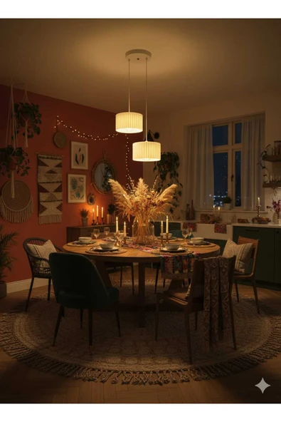 PAMUK'S DESİGN Lüks Beyaz Renk 2'li Modern Dekoratif Salon, Oturma Odası ve Mutfak Sarkıt Avize (Lamba Hediyedir) - Resim 8