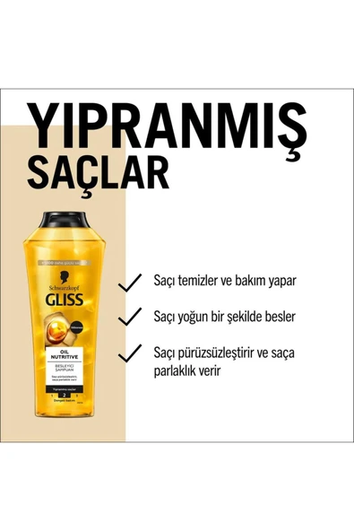 Gliss Oil Nutritive Besleyici Şampuan Yıpranmış Saçalar 400 ml - Resim 2