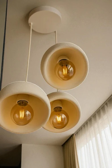 PAMUK'S DESİGN Beton Görünüm 3’lü Sarkıt Avize Toz Tutmayan Bio Yapı, Loft İskandinav Bohem, Rustik Ampul İçerir - Resim 3