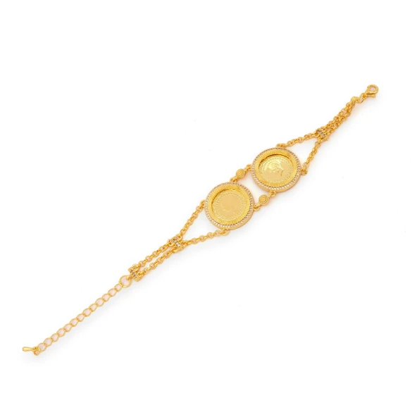 Altın Kaplama İmitasyon Zirkon Taşlı İki Çeyrek Altınlı Bileklik BLK-1187 ürün görseli