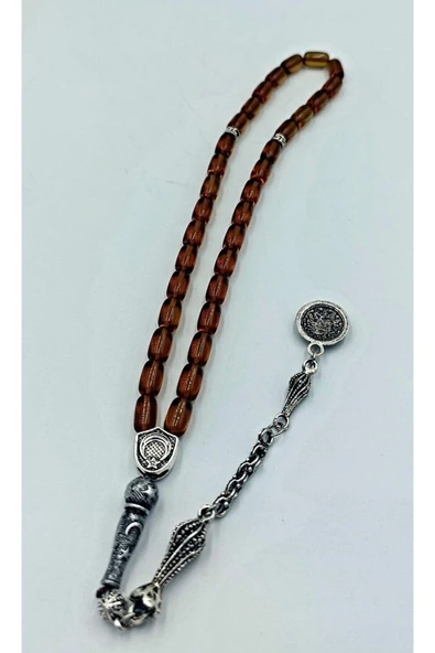 Şeffaf Sarı Kapsül Kesim Alpaka Püskül Kehribar Tespih (AHŞAP KUTULU) ürün görseli 1