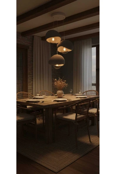 PAMUK'S DESİGN 3'lü Sarkıt Trio Beton Görünümlü Gri Avize Rustik & Modern (Rustik Ampuller Hediye) - Resim 6