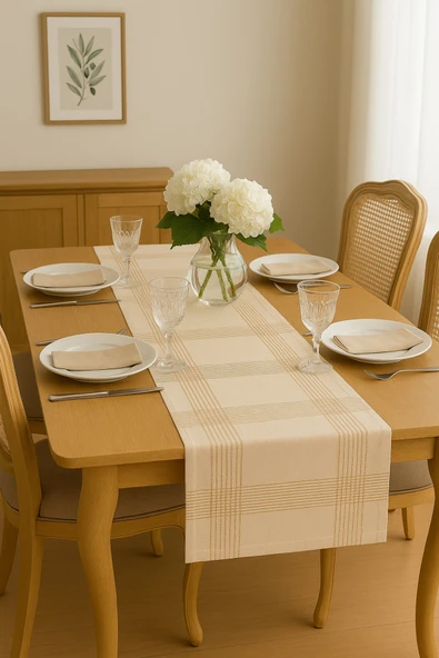 PAMUK'S DESİGN Jasmin Keten Krem Bohem Şık Masa Örtüsü Runner 35x150 cm - Resim 7