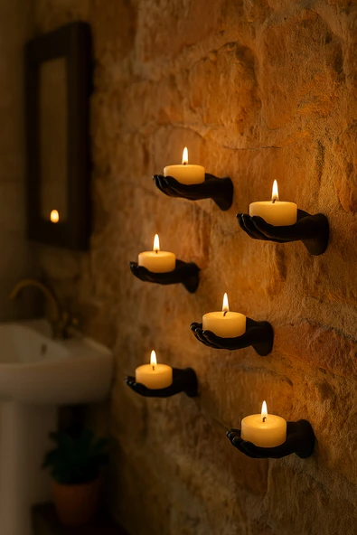 PAMUK'S DESİGN 5li El Figür Duvar Mumluk 12 x 9 cm - LED MUMLAR HEDİYEDİR- - Resim 3