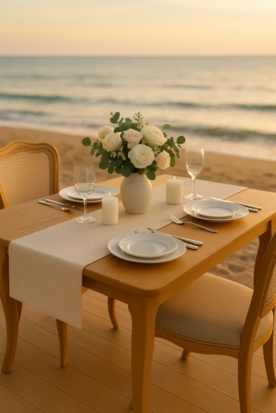 PAMUK'S DESİGN Lüks Gardenya Keten Runner Şık Dekoratif Masa Örtüsü 35x150 cm - Resim 5