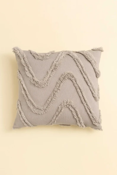 Tüylü Ve Desenli Kırlent Kılıfı - 45x45 Cm Şık Ve Konforlu Dekoratif Yastık - Resim 2