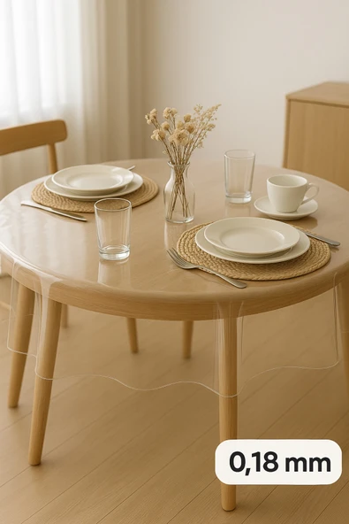 PAMUK'S DESİGN Pvc Şeffaf Kalın Yuvarlak Masa Örtüsü Kaymaz Taban, Tüm Ebatlar 180 Micron 0,18 mm - Resim 2