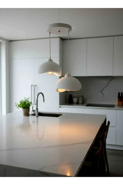 PAMUK'S DESİGN Natural Beton Görünüm 2 Li Sarkıt Avize Bohem Modern Rustik (Rustik Ampul Hediyedir.) - Resim 4