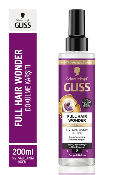 Gliss Full Hair Wonder Dökülme Karşıtı Şampuan 400ml X2 Saç Kremi 360ml X2 Sıvı Saç Kremi 200 ml - Resim 4