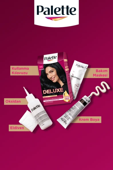 Palette Deluxe 1-1 Gece Mavisi Zengin Yağ Bakımı Kit Saç Boyası Bakım Maskesi - Resim 3
