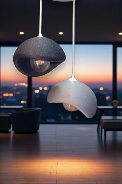 PAMUK'S DESİGN Siyah ve Gri Dekoratif 2 Li Sarkıt Avize Bohem Beton Görünüm Rustik E27 Modern Avize (Ampul Hediye) ürün görseli