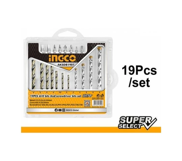 İNGCO MATKAP UC SETİ 19 LU AKSDB1901 ürün görseli 1