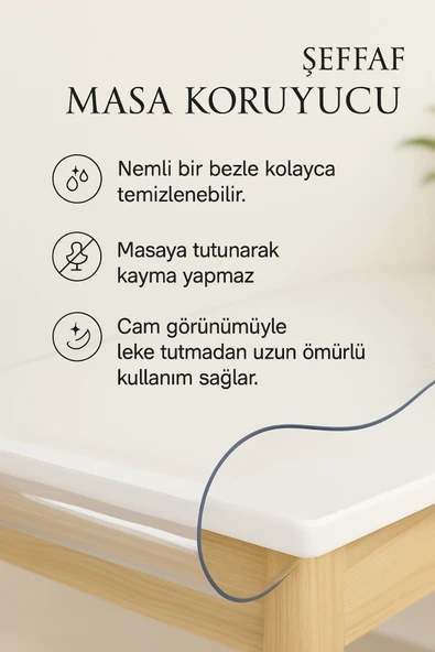 PAMUK'S DESİGN Pvc Şeffaf Kalın Yuvarlak Masa Örtüsü Kaymaz Taban, Tüm Ebatlar 180 Micron 0,18 mm - Resim 6