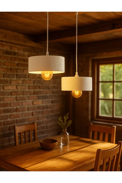 PAMUK'S DESİGN İkili Beton Görünümlü Oval Avize Sarkıt, Toz Tutmayan, Vegan, Oturma Odası Salon Mutfak Çocuk Odası - Resim 3