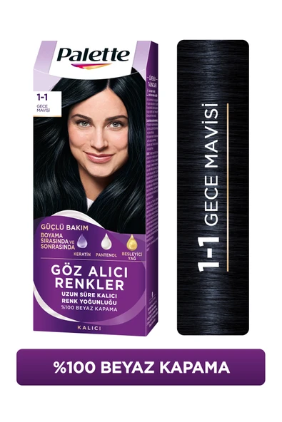 Palette Kalıcı Doğal Renkler 1-1 Gece Mavisi Kakao Yağı Saç Boyası ürün görseli