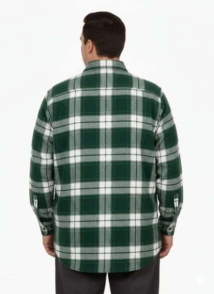 Büyük Beden Gömlek Tek Cep Oduncu 25394 Haki - Resim 4