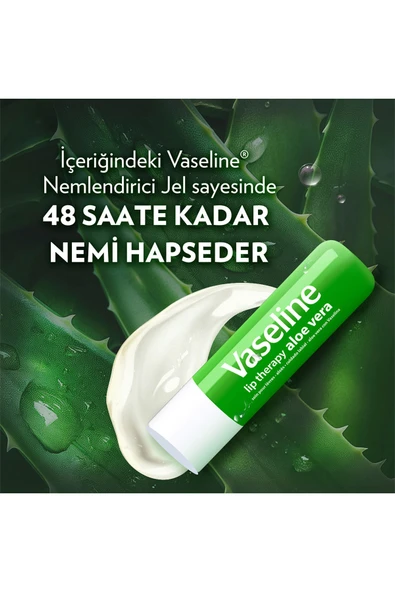 Vaseline Lip Therapy Dudak Bakım Kremi Aloe Vera 4.8 gr X2 - Resim 3