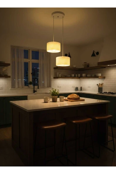 PAMUK'S DESİGN Lüks Beyaz Renk 2'li Modern Dekoratif Salon, Oturma Odası ve Mutfak Sarkıt Avize (Lamba Hediyedir) - Resim 7